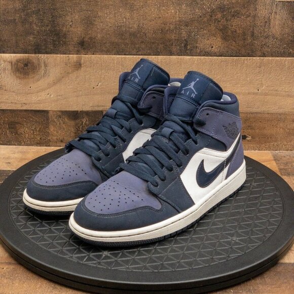 NIKE AIR JORDAN RETRO 1 MID OBSIDIAN SANDED PURPLE MENS SHOES SIZE 9 554724-445 - Picture 1 of 9